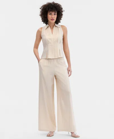 Inc International Concepts Women's Metallic Linen-blend Wide-leg Pants, Macy's Exclusive In Neutral