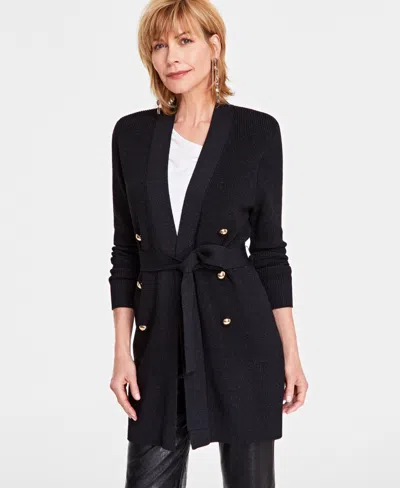 Inc International Concepts Women's Metallic Open-front Cardigan, Created For Macy's In Deep Black