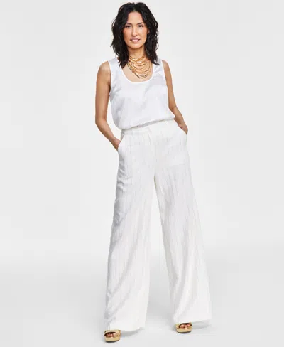 Inc International Concepts Women's Metallic Pinstripe Wide-leg Trousers, Created For Macy's In Washed White