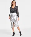 Inc International Concepts Women's Metallic Slit-front Pencil Skirt, Exclusively At Macy's In Metallic