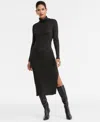 Inc International Concepts Women's Metallic Turtleneck Sweater Dress, Macy's Exclusive In Black