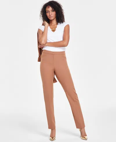 Inc International Concepts Women's Mid-rise L-pocket Straight-leg Pants, Regular, Long & Short Lengths, Created For Macy's In Brown Saira