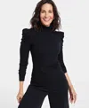 Inc International Concepts Women's Mock-neck Puff-sleeve Top, Created For Macy's In Deep Black