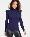 Inc International Concepts Women's Mock-neck Puff-sleeve Top, Created For Macy's In Enchanted Navy