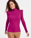 Inc International Concepts Women's Mock-neck Puff-sleeve Top, Created For Macy's In Pink Tutu