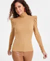 Inc International Concepts Women's Mock-neck Puff-sleeve Top, Created For Macy's In Warm Toffee