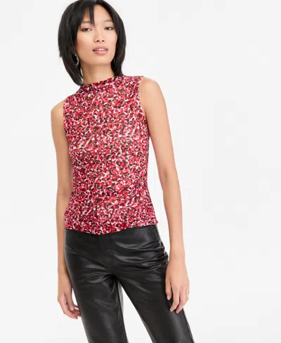 Inc International Concepts Women's Mock-neck Printed Mesh Sleeveless Top, Macy's Exclusive In Z Texture Red