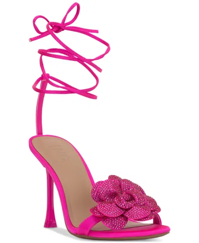 Inc International Concepts Women's Nascha Lace-up Flower Sandals, Created For Macy's In Fuchsia Bling