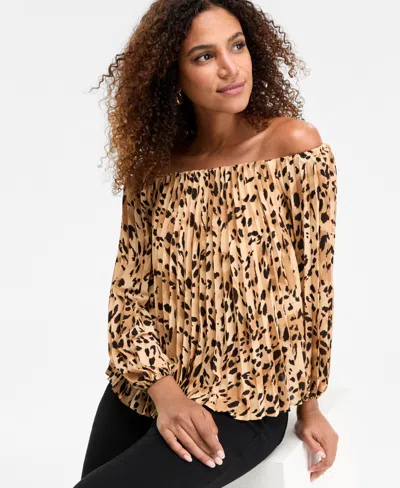 Inc International Concepts Women's Off-the-shoulder Pleated Blouse, Macy's Exclusive In Multi