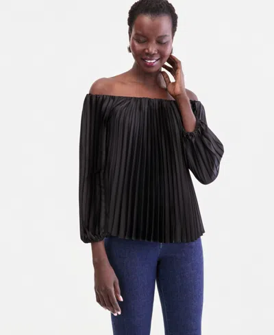 Inc International Concepts Women's Off-the-shoulder Pleated Blouse, Macy's Exclusive In Black