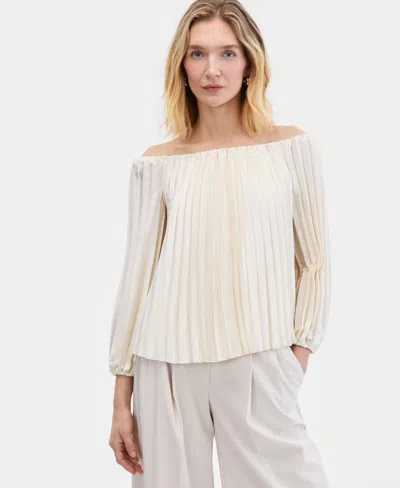 Inc International Concepts Women's Off-the-shoulder Pleated Blouse, Macy's Exclusive In Neutral