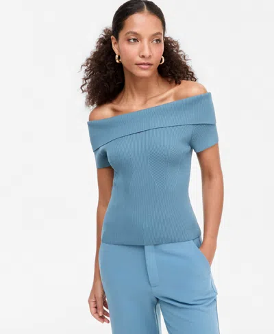Inc International Concepts Women's Off-the-shoulder Sweater, Macy's Exclusive In Blue Ash