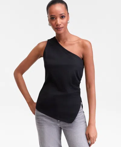 Inc International Concepts Women's One-shoulder Asymmetrical Cotton Tank Top, Macy's Exclusive In Black