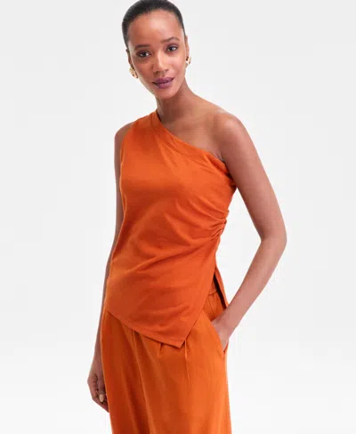 Inc International Concepts Women's One-shoulder Asymmetrical Cotton Tank Top, Macy's Exclusive In Orange