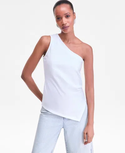 Inc International Concepts Women's One-shoulder Asymmetrical Cotton Tank Top, Macy's Exclusive In White