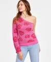 Inc International Concepts Women's One-shoulder Rose Jacquard Sweater, Exclusively At Macy's In Divine Hol