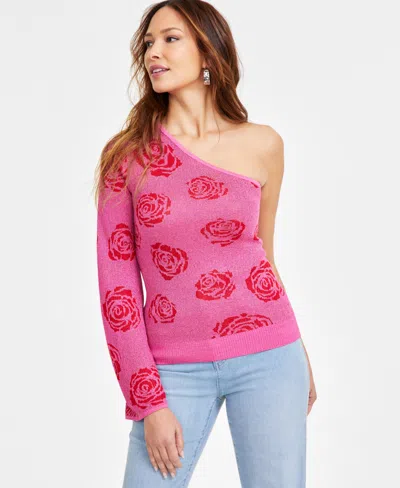 Inc International Concepts Women's One-shoulder Rose Jacquard Sweater, Exclusively At Macy's In Divine Hol