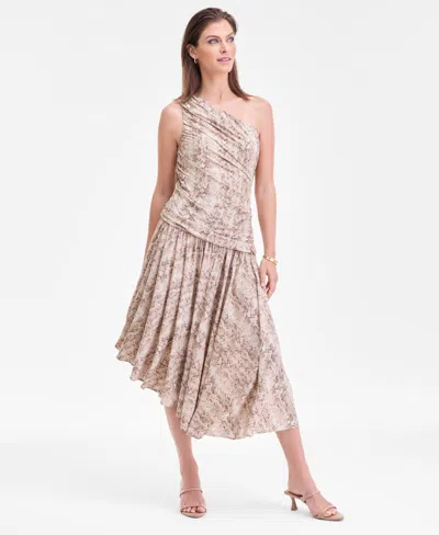 Inc International Concepts Women's One-shoulder Ruched Asymmetrical Dress, Macy's Exclusive In Neutral