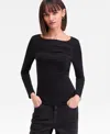 Inc International Concepts Women's Open-neck Placed-pleat Top, Macy's Exclusive In Black