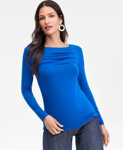 Inc International Concepts Women's Open-neck Placed-pleat Top, Macy's Exclusive In Blue