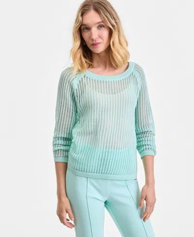 Inc International Concepts Women's Open Weave Boat-neck Sweater, Macy's Exclusive In Green