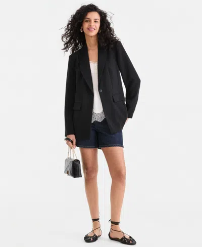 Inc International Concepts Women's Oversized One-button Blazer, Macy's Exclusive In Black