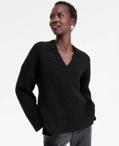 Inc International Concepts Women's Oversized Ribbed Sweater, Macy's Exclusive In Black