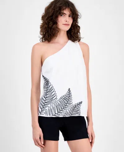 Inc International Concepts Women's Palm Embellished Asymmetric Top, Macy's Exclusive In White