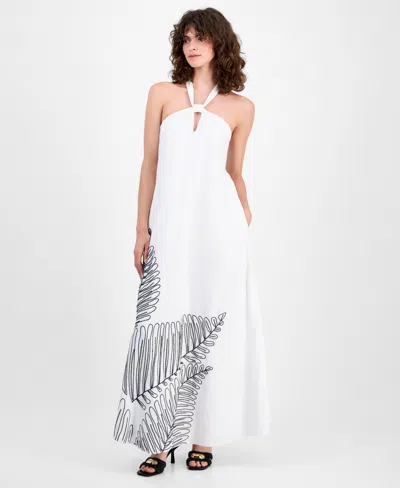 Inc International Concepts Women's Palm Embellished Halter Maxi Dress, Macy's Exclusive In White