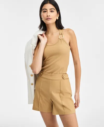Inc International Concepts Women's Perfect Ribbed Hardware-trim Tank Top, Exclusively At Macy's In Brown