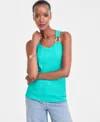 Inc International Concepts Women's Perfect Ribbed Hardware-trim Tank Top, Exclusively At Macy's In Green
