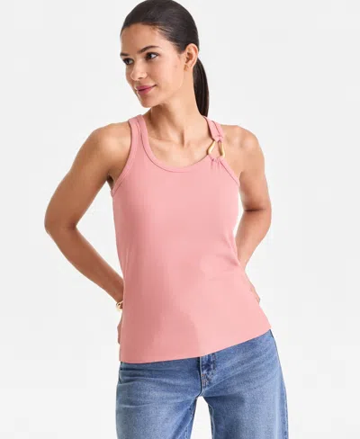 Inc International Concepts Women's Perfect Ribbed Hardware-trim Tank Top, Exclusively At Macy's In Pink