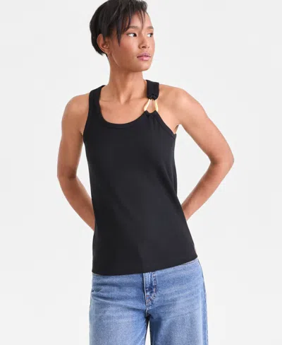 Inc International Concepts Women's Perfect Ribbed Hardware-trim Tank Top, Exclusively At Macy's In Black