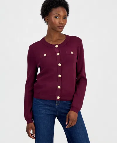 Inc International Concepts Women's Petite Structured Button-front Cardigan, Macy's Exclusive In Berry Wine