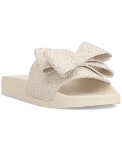 Inc International Concepts Women's Peymin Pool Slides, Created For Macy's In Pearl Bow