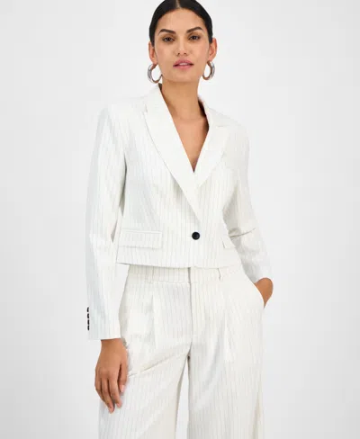 Inc International Concepts Women's Pinstriped Cropped Blazer, Exclusively At Macy's In White