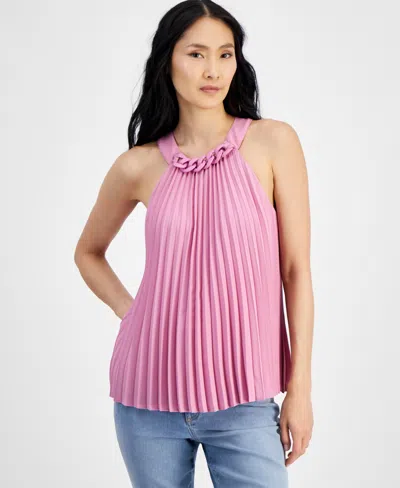 Inc International Concepts Women's Pleated Chain-trim Top, Created For Macy's In Pink Azalea