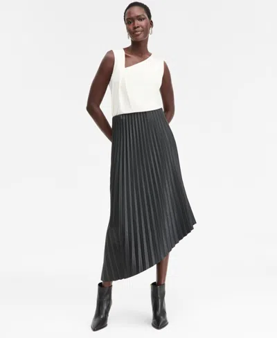 Inc International Concepts Women's Pleated Faux-leather Asymmetrical Skirt, Macy's Exclusive In Gray
