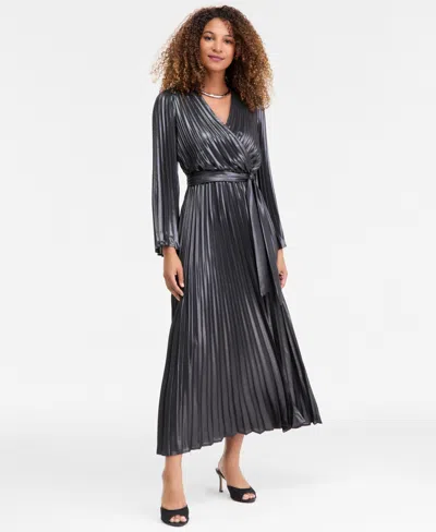 Inc International Concepts Women's Pleated Metallic Maxi Dress, Macy's Exclusive In Gray