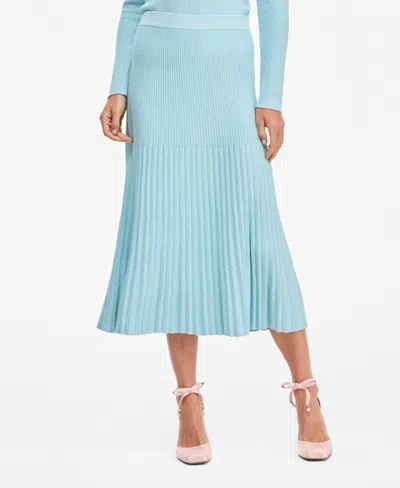 Inc International Concepts Women's Pleated Rib Sweater Skirt, High-waisted Midi, Macy's Exclusive In Blue