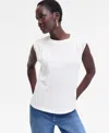 Inc International Concepts Womens Embellished Cotton Top Pxs 3x Created For Macys In White
