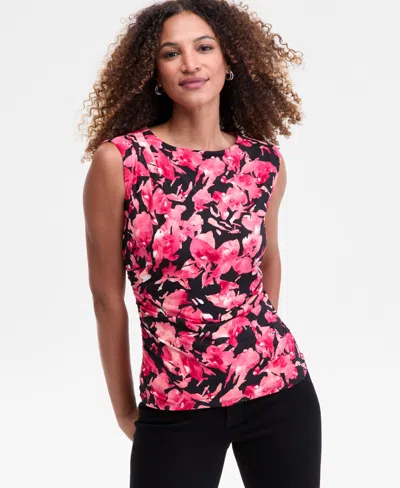 Inc International Concepts Women's Pleated-shoulder Sleeveless Ruched Top, Macy's Exclusive In Pink