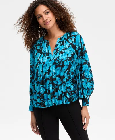 Inc International Concepts Women's Pleated V-neck Blouse, Macy's Exclusive In Green