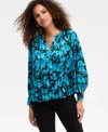 Inc International Concepts Women's Pleated V-neck Blouse, Macy's Exclusive In Blue