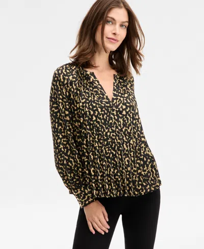 Inc International Concepts Women's Pleated V-neck Blouse, Macy's Exclusive In Multi