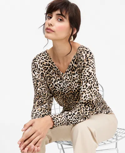 Inc International Concepts Women's Print Double V-neck Dolman Sweater, Macy's Exclusive In Mavi Cheetah