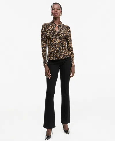 Inc International Concepts Women's Print Long-sleeve Blouse, Macy's Exclusive In Brown