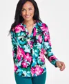 Inc International Concepts Petite Printed Zip-pocket Long-sleeve Top, Created For Macy's In Ailee Combo A