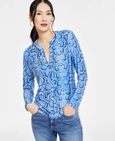 Inc International Concepts Women's Print Zip-pocket Top, In Regular & Petite, Created For Macy's In Sophie Snake