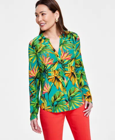 Inc International Concepts Women's Print Zip-pocket Top, In Regular & Petite, Created For Macy's In Tropical Garden